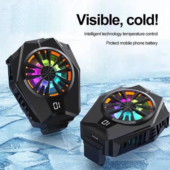 Ventilator de racire cu semiconductor pentru telefon, cu afisaj digital : Culoare - negru, Culoare (tm): negru - 5- Roveli