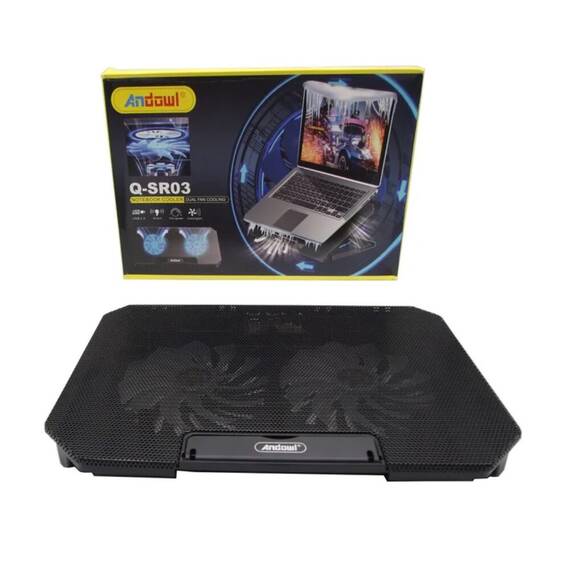 Cooler si supot pentru laptop cu 2 ventilatoare, Culoare (tm): negru - 2- Roveli