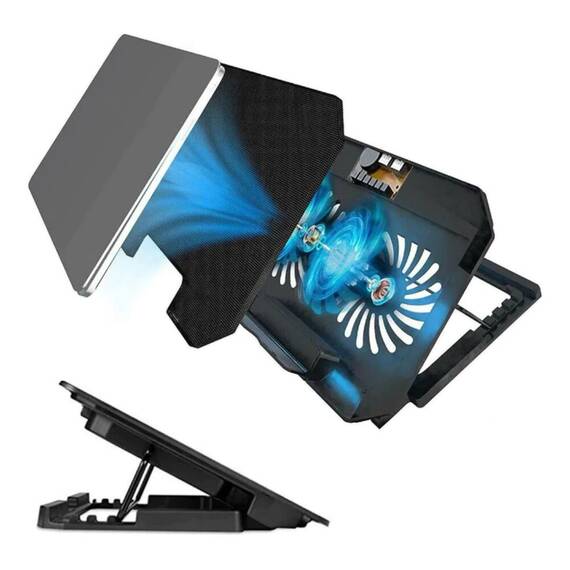 Cooler si supot pentru laptop cu 2 ventilatoare, Culoare (tm): negru - 3- Roveli