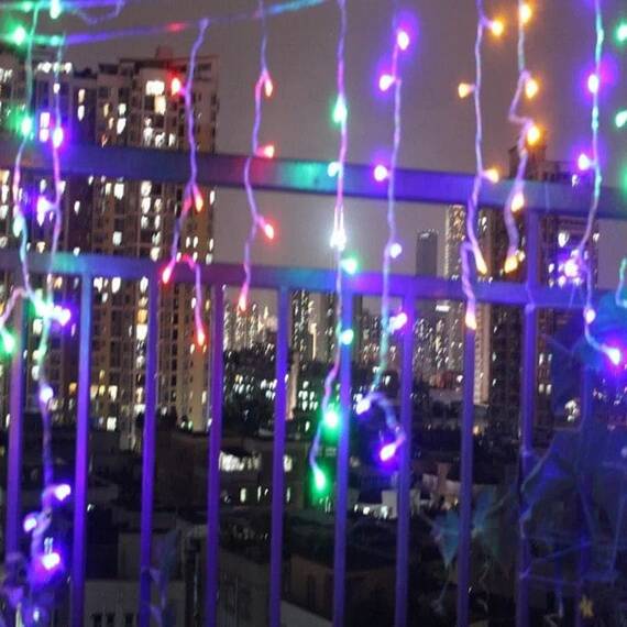 Instalatie perdea luminoasa cu 288 LED-uri, pentru Craciun, lungime 6m, lumina multicolor : Set - 2 bucati, Set (tm): 1 buc - 2- Roveli