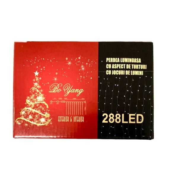 Instalatie perdea luminoasa cu 288 LED-uri, pentru Craciun, lungime 6m, lumina multicolor : Set - 2 bucati, Set (tm): 1 buc - 7- Roveli