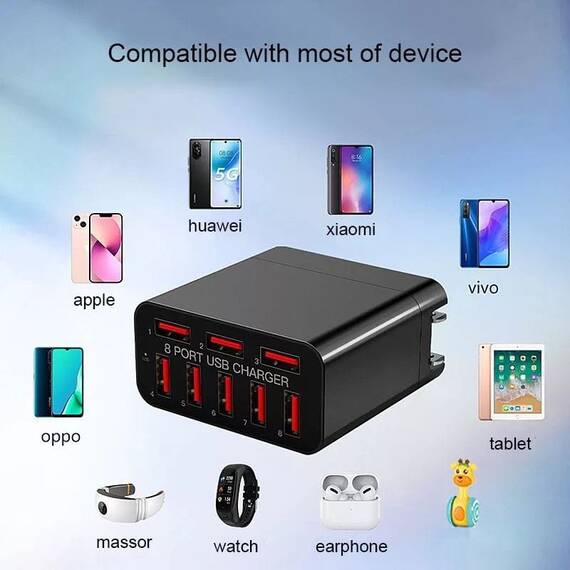 Adaptor priza X82, cu 8 porturi USB, Qualcomm 3.0, 40W - 7- Roveli