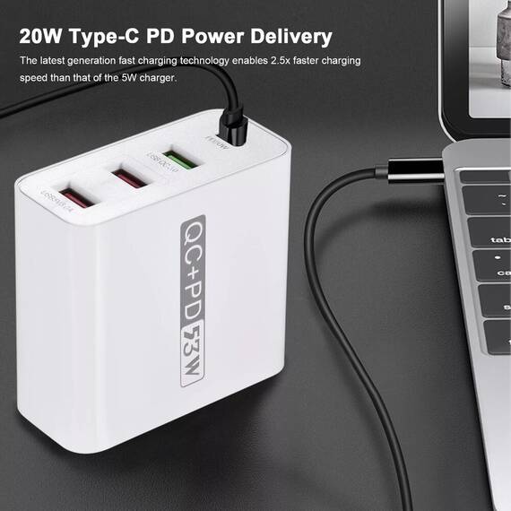 Adaptor PD+QC3.0 4 porturi Ieșire USB, Culoare (tm): alb - 7- Roveli