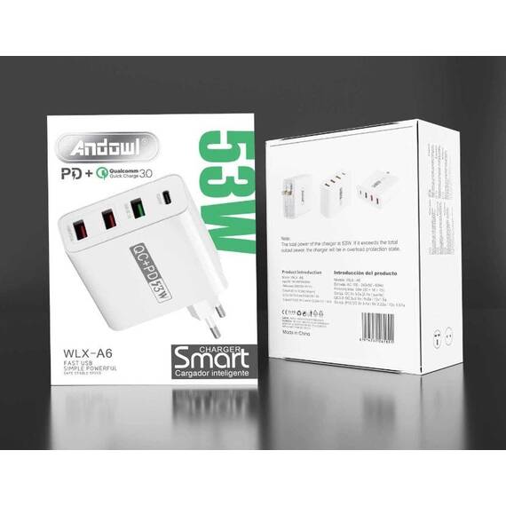 Adaptor PD+QC3.0 4 porturi Ieșire USB, Culoare (tm): alb - 8- Roveli