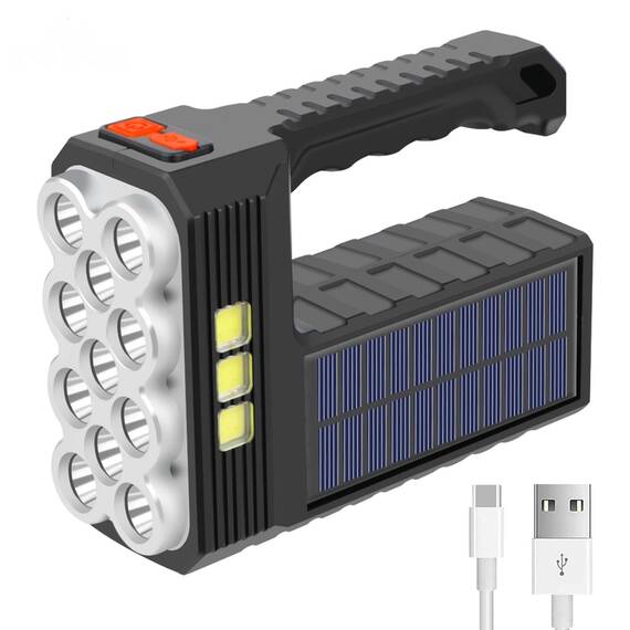 Lanterna LED, cu incarcare solara si USB, 3 moduri, 11 leduri, Culoare (tm): negru - 5- Roveli