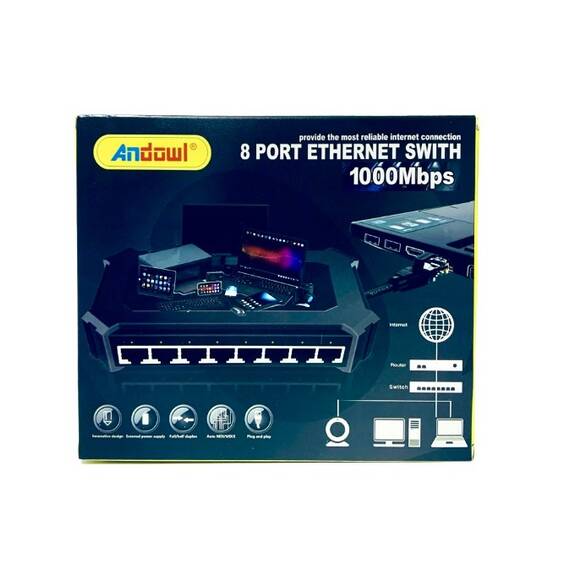 Switch Internet cu 8 Porturi, Culoare (tm): negru - 6- Roveli