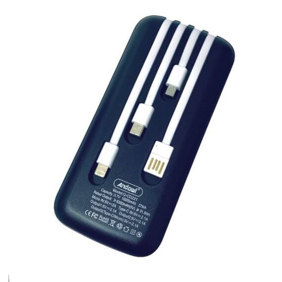 Baterie externa 12000mAh cu cabluri incorporate : Culoare - negru, Culoare (tm): negru - 2- Roveli