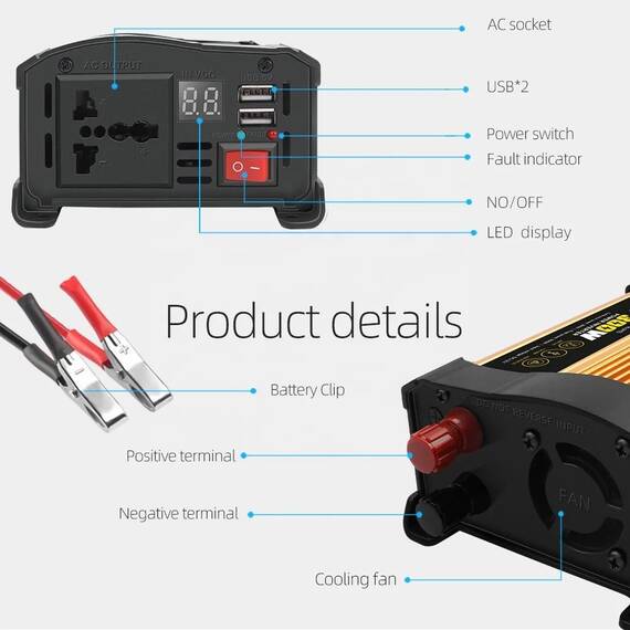Invertor de tensiune de la 12V la 220V : Putere - 300 W - 5- Roveli