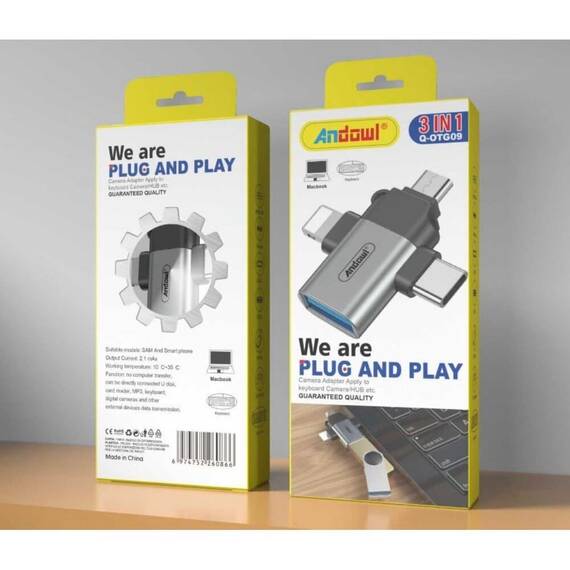 Adaptor OTG 3in1 : Culoare - negru, Culoare (tm): negru - 3- Roveli