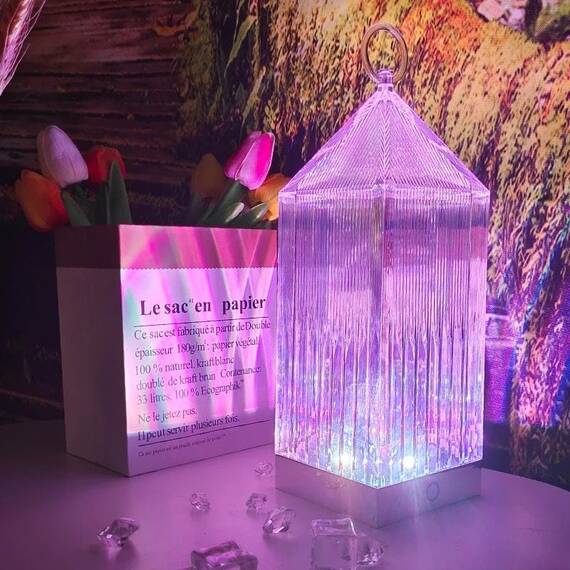 Lampa de masa reincarcabila prin USB din cristal acrilic : Culoare - transparent, Culoare (tm): transparent - 8- Roveli