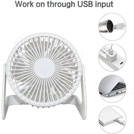 Ventilator desktop, portabil, multifunctional, reincarcabil USB : Culoare - alb, Culoare (tm): gri - 3- Roveli