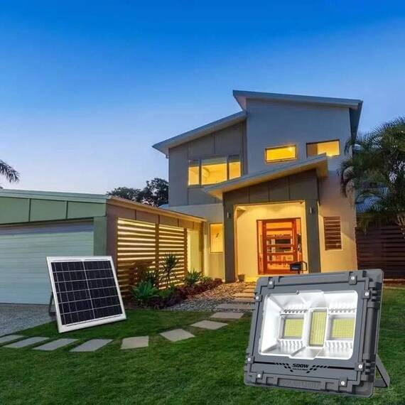 Proiector cu panou solar, impermeabil, din aluminiu, cu telecomanda si temporizator : Putere - 500 W - 12- Roveli