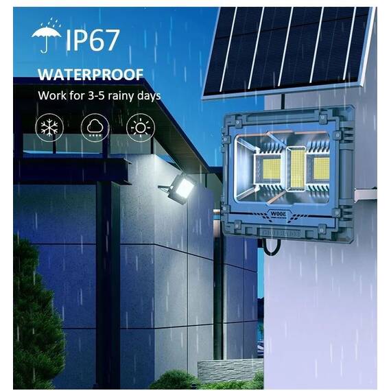 Proiector cu panou solar, impermeabil, din aluminiu, cu telecomanda si temporizator : Putere - 60W - 18- Roveli