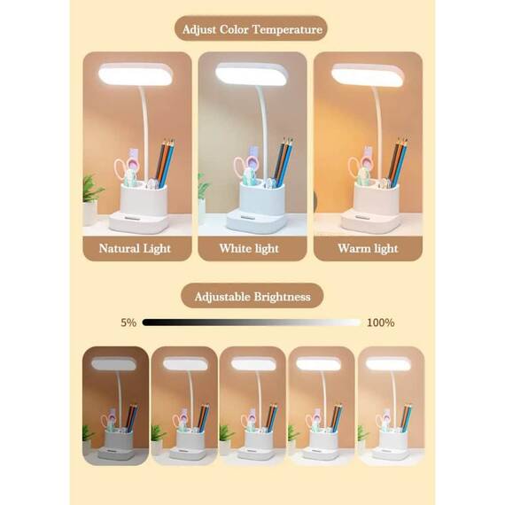 Lampa de birou cu LED pentru protectia ochilor cu suport : Culoare - alb, Culoare (tm): alb - 6- Roveli