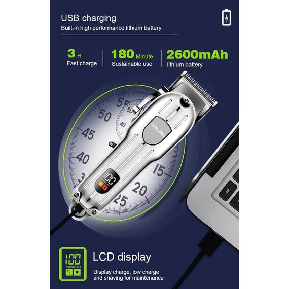 Aparat de tuns LCD cu afisaj digital, reincarcablil : Culoare - argintiu, Culoare (tm): argintiu - 4- Roveli