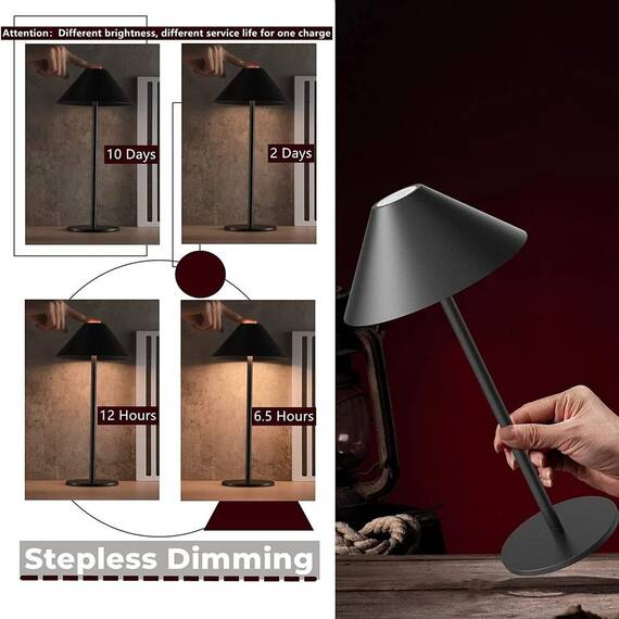 Lampa de masa touch led reincarcabila cu tija telescopica : Culoare - negru, Culoare (tm): maro - 5- Roveli