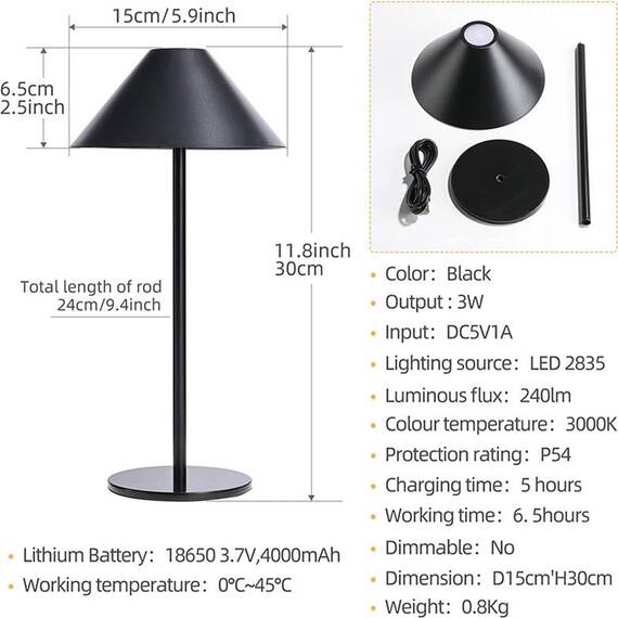 Lampa de masa touch led reincarcabila cu tija telescopica : Culoare - negru, Culoare (tm): maro - 10- Roveli