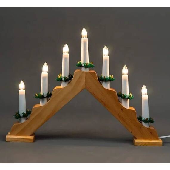 Lumanari decorative de Craciun, stand de lemn, 7 becuri tip LED : Culoare - maro, Culoare (tm): maro - 8- Roveli