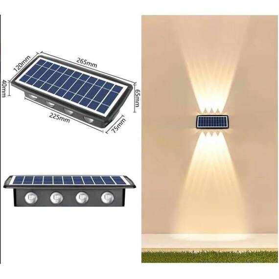 Lampa solara de perete cu 8 LED-uri : Culoare - negru, Culoare (tm): negru - 8- Roveli