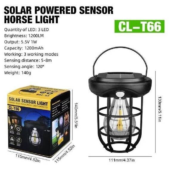 Lampa solara portabila CL T66 cu 3 led COB tip felinar, cu maner : Putere - 2 W, Set - 1 buc - 4- Roveli