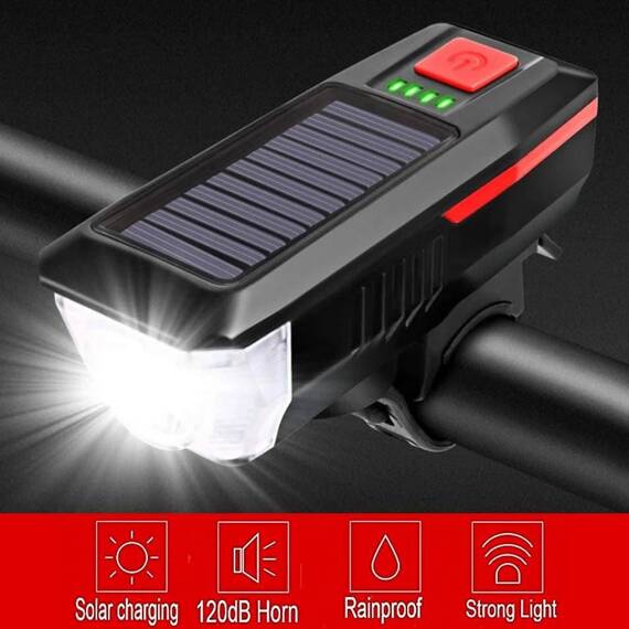 Lampa pentru Bicicleta LY-17 cu Incarcare Solara : Culoare - negru/portocaliu, Culoare (tm): negru/portocaliu - 2- Roveli