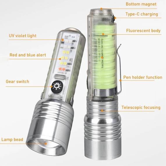 Lanterna LED cu incarcare USB P90, 8 moduri de iluminare : Set - 1 buc, Set (tm): 1 buc - 6- Roveli