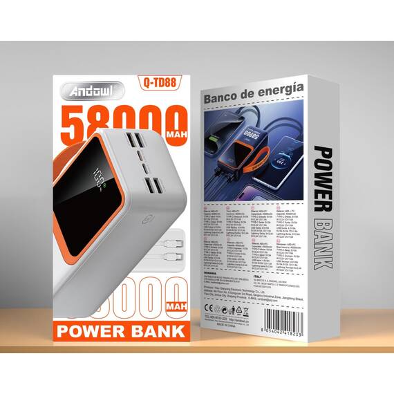 Baterie externa cu afisaj LED, 58000mAh , USB C si  Lightning : Culoare - negru, Culoare (tm): alb - 6- Roveli
