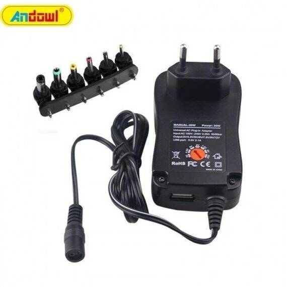 Alimentator universal adaptor AC/DC cu 6 capete, 30 W, Culoare (tm): negru - 3- Roveli