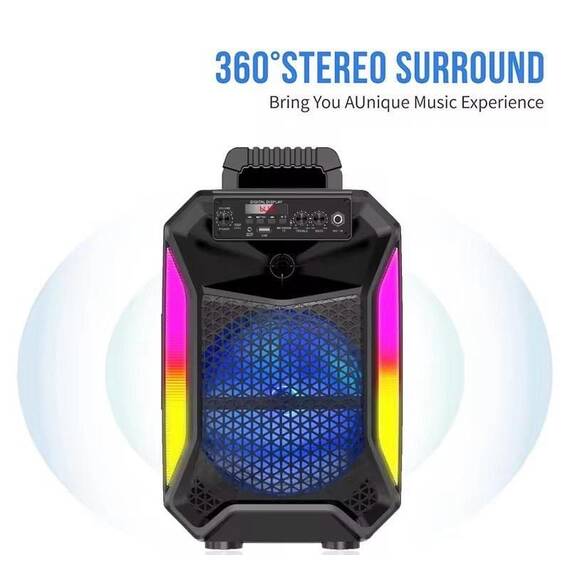 Boxa karaoke portabila Bluetooth cu microfon, putere 10W, 8 inch, functie TWS : Culoare - negru, Culoare (tm): negru - 3- Roveli