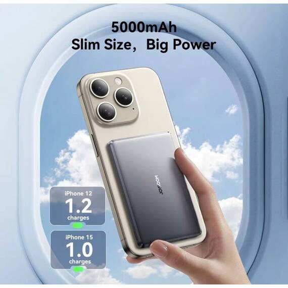 Incarcator wireless magnetic, metalic, ultra-subtire de 20W, putere mobila 5000mAh : Culoare - gri, Culoare (tm): gri - 2- Roveli