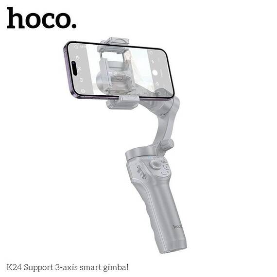 Suport telefon cu Stabilizator 3 axe tip Gimbal Hoco K24, Bluetooth 5.2, 3600mAh : Culoare - gri, Culoare (tm): gri - 3- Roveli