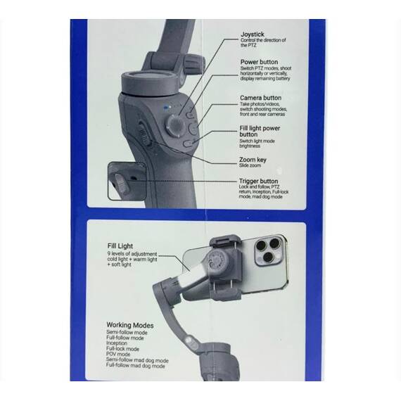 Suport telefon cu Stabilizator 3 axe tip Gimbal Hoco K24, Bluetooth 5.2, 3600mAh : Culoare - gri, Culoare (tm): gri - 7- Roveli
