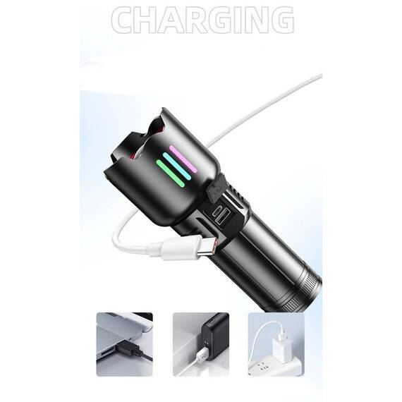 Lanterna profesionala din aliaj de aluminiu COBA CB-W522D - Putere de 2000 lumeni : Culoare - negru, Culoare (tm): negru - 10- Roveli