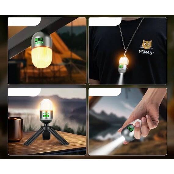 Lanterna mini de camping, multifunctionala, reincarcabila, cu baza magnetica si trepied : Culoare - negru, Culoare (tm): negru - 4- Roveli