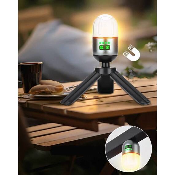 Lanterna mini de camping, multifunctionala, reincarcabila, cu baza magnetica si trepied : Culoare - negru, Culoare (tm): negru - 10- Roveli