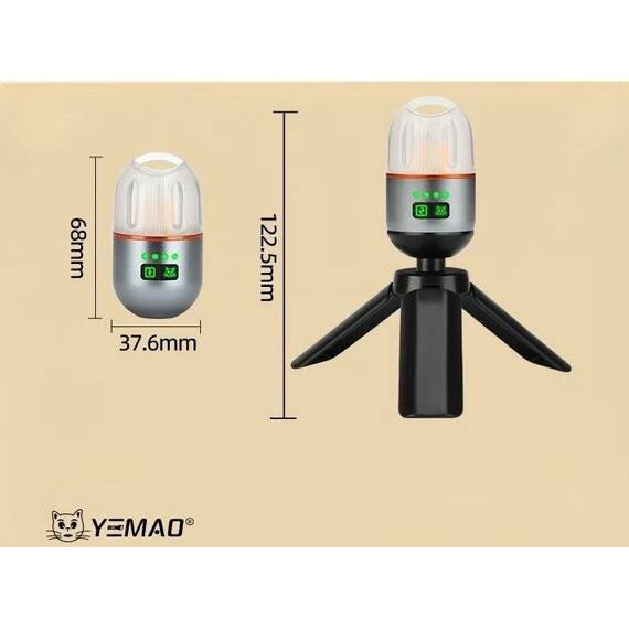 Lanterna mini de camping, multifunctionala, reincarcabila, cu baza magnetica si trepied : Culoare - negru, Culoare (tm): negru - 11- Roveli