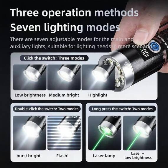 Lanterna LED YEMAO YM-F701 cu laser verde, raza de actiune 500m, 3000lm : Culoare - negru, Culoare (tm): negru - 8- Roveli