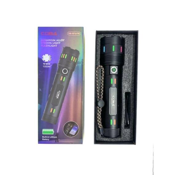 Lanterna COBA CB-107-2-TG cu lumina puternica, din aliaj de aluminiu, raza de actiune 1000m : Culoare - negru - 8- Roveli