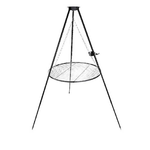 ​Gratar cu trepied, fabricat din otel, inaltimea reglabila, picioare solide, diametru 80 cm, inaltime maxima 180 cm, negru - - Roveli