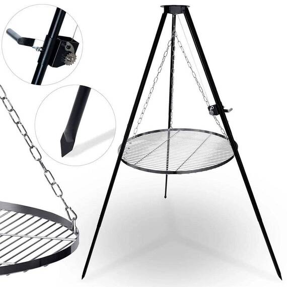 ​Gratar cu trepied, fabricat din otel, inaltimea reglabila, picioare solide, diametru 80 cm, inaltime maxima 180 cm, negru - 2- Roveli