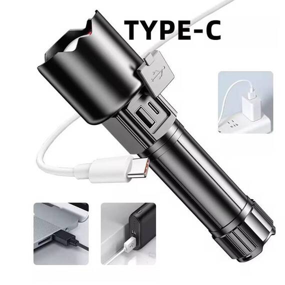Lanterna portabila reincarcabila, din aliaj de aluminiu, cu 3 moduri de iluminare QD977 : Culoare - negru - 8- Roveli