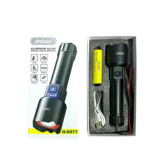 Lanterna portabila reincarcabila, din aliaj de aluminiu, cu 3 moduri de iluminare QD977 : Culoare - negru - 4- Roveli