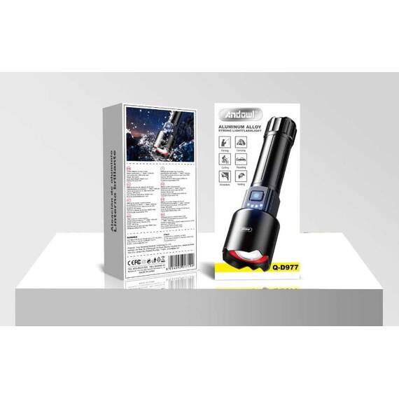 Lanterna portabila reincarcabila, din aliaj de aluminiu, cu 3 moduri de iluminare QD977 : Culoare - negru - 6- Roveli