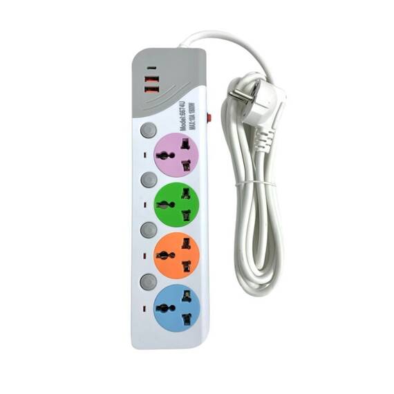 Prelungitor cu 4/5 prize UK, cablu 3 metri, 2 USB A, 1 USC C, 2500W : Marime - 4 prize - 2- Roveli