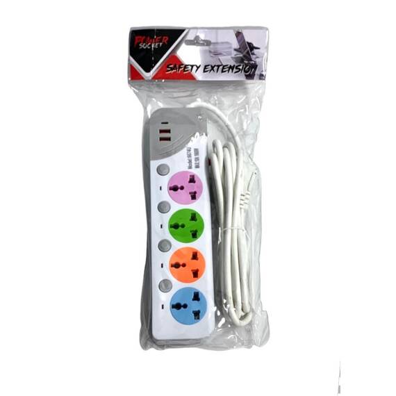 Prelungitor cu 4/5 prize UK, cablu 3 metri, 2 USB A, 1 USC C, 2500W : Marime - 4 prize - 7- Roveli