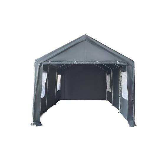 Pavilion multifunctional tip garaj DacEnergy©, depozitare, evenimente, cu ferestre, ambele capete detasabile, cadru metalic din otel, prelata rezistenta, utilizare in fiecare sezon, 3 x 6 x 2.75 m - - Roveli