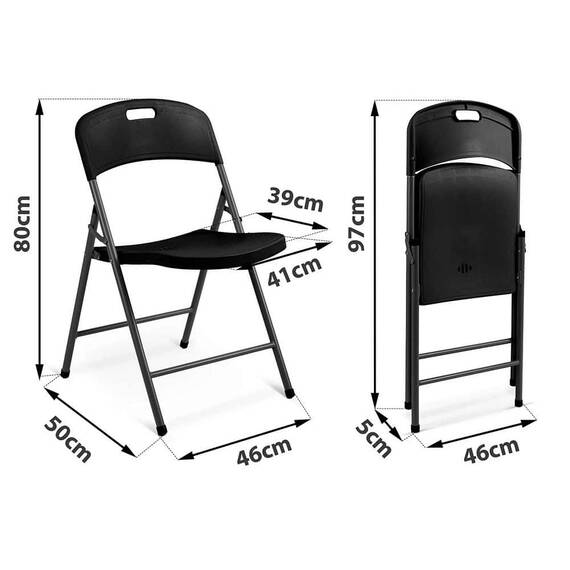 Set scaune de gradina pliante DacEnergy©, cadru din otel, cu maner de transport, design confortabil si ergonomic, sarcina maxima 200 kg, 80 x 50 x 46 cm, 4 bucati, negru - 5- Roveli