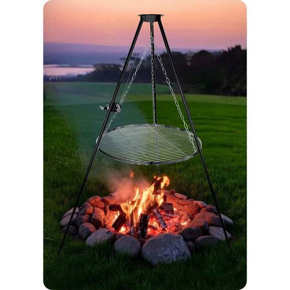 ​Gratar cu trepied, fabricat din otel, inaltimea reglabila, picioare solide, diametru 80 cm, inaltime maxima 180 cm, negru - 5- Roveli