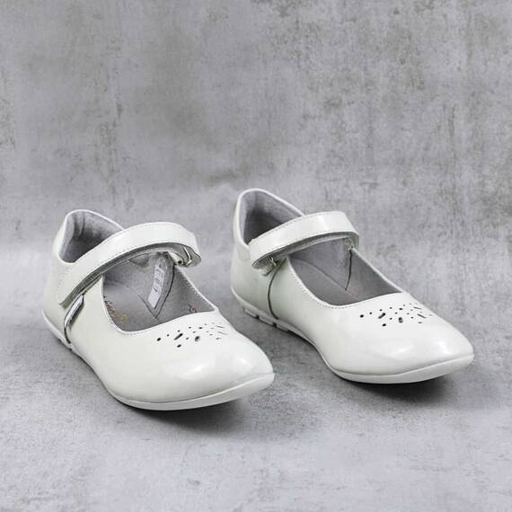 Balerini usori , de copii  , din piele naturala 1862-ALB/U - 3- Roveli