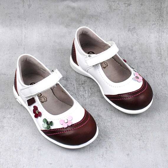 Pantofi usori , de copii , decorati cu flori , din piele naturala 1793-ALB/BORDO2, Culoare (12): Bordo, Marime (12): 28 - 2- Roveli